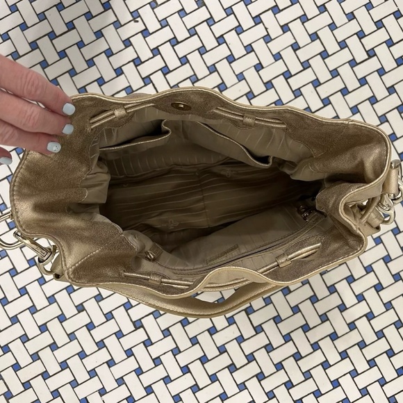 Cole Haan Denny Drawstring Soft Gold Leather Shoulder Bag - Picture 8 of 9